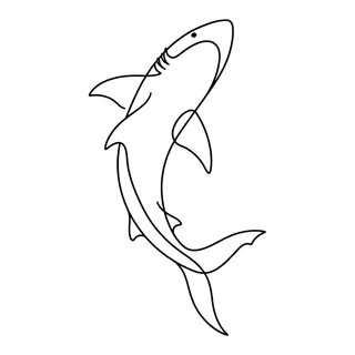Black and white linework shark tattoo design, outline stencil for a tattoo behind the ear