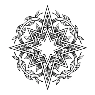 Black and grey ornamental star tattoo design, drawn flat for a tattoo behind the ear