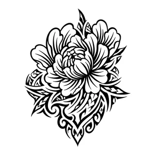 Black and white tribal flower tattoo design, drawn flat for a tattoo behind the ear