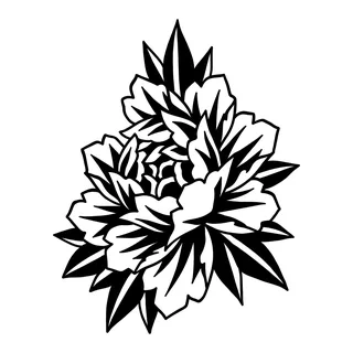 Black and white tribal flower tattoo design, drawn flat for a tattoo behind the ear