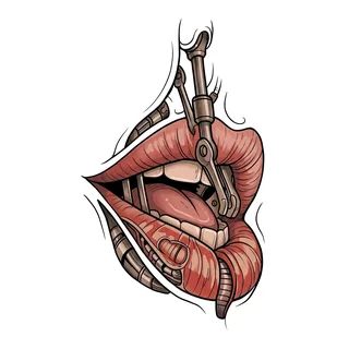 Color biomechanical tattoo design, drawn flat for a tattoo behind the ear
