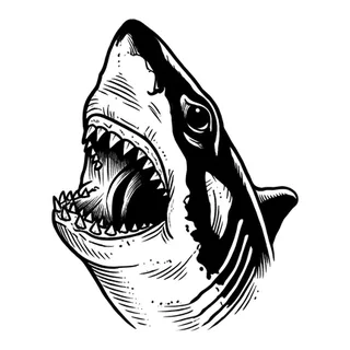 Color illustrative shark tattoo design, drawn flat for a tattoo behind the ear