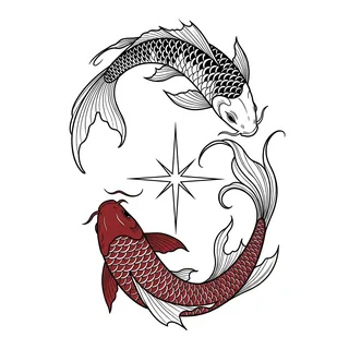 Color Japanese koi fish tattoo design, drawn flat for a tattoo behind the ear