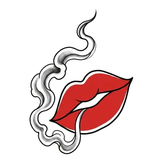 Color Japanese lips tattoo design, drawn flat for a tattoo behind the ear