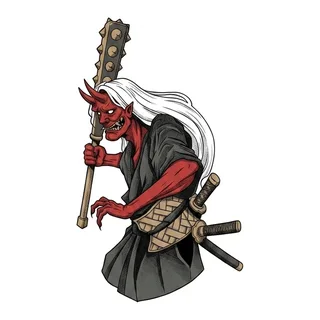 Color Japanese oni tattoo design, drawn flat for a tattoo behind the ear