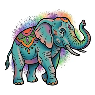 Color new school elephant tattoo design, drawn flat for a tattoo behind the ear