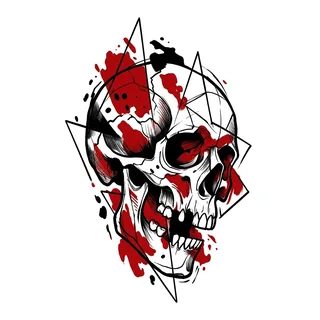 Color new school skull tattoo design, drawn flat for a tattoo behind the ear