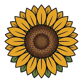 Color traditional sunflower tattoo design, drawn flat for a tattoo behind the ear