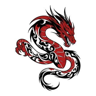 Color tribal dragon tattoo design, drawn flat for a tattoo behind the ear
