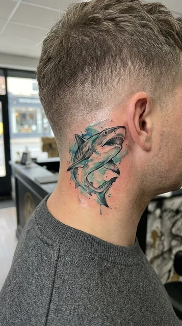 Shark tattoo on the behind the ear