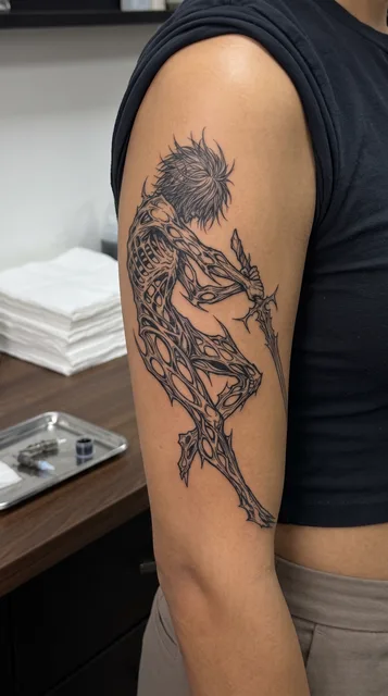 figure tattoo on the bicep