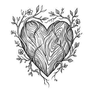 Black and grey illustrative heart tattoo design, drawn flat for a bicep tattoo