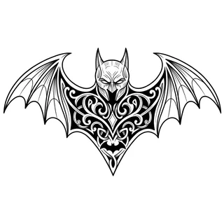 Black and grey ornamental bat tattoo design, drawn flat for a bicep tattoo
