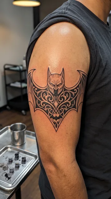 bat tattoo on the bicep