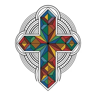 Color geometric cross tattoo design, outline stencil for a bicep tattoo