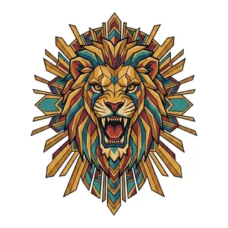 Color geometric lion tattoo design, outline stencil for a bicep tattoo