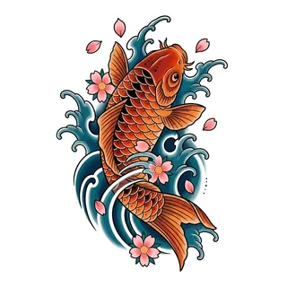 Color Japanese koi fish tattoo design, drawn flat for a bicep tattoo
