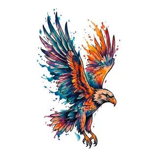 Color watercolor eagle tattoo design, drawn flat for a bicep tattoo