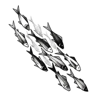 Black and white blackwork fish tattoo design, drawn flat for a calf tattoo