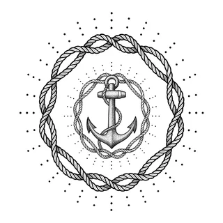 Black and grey dotwork anchor tattoo design, drawn flat for a calf tattoo