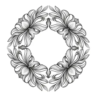 Black and grey dotwork tattoo design, drawn flat for a calf tattoo