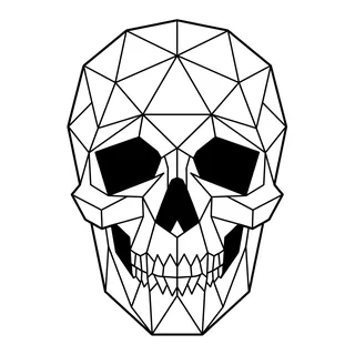 Black and white geometric skull tattoo design, outline stencil for a calf tattoo