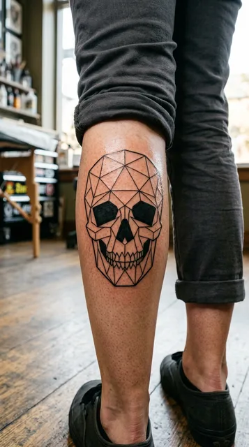 Skull tattoo on the calf