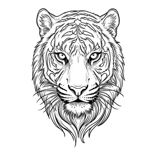 Black and white linework tiger tattoo design, outline stencil for a calf tattoo