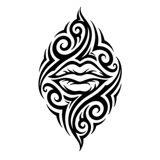Black and white tribal lips tattoo design, drawn flat for a calf tattoo