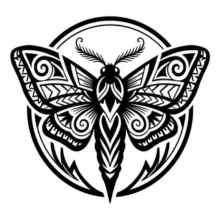 Black and white tribal moth tattoo design, drawn flat for a calf tattoo