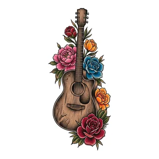 Color neo traditional tattoo design, drawn flat for a calf tattoo