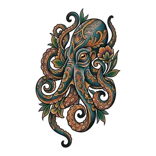 Color neo traditional tattoo design, drawn flat for a calf tattoo