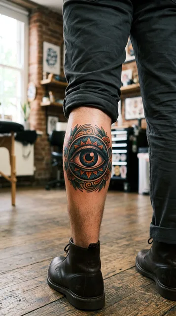 Eye tattoo on the calf
