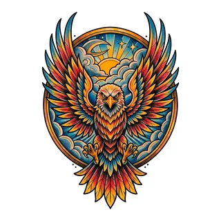 Color new school eagle tattoo design, drawn flat for a calf tattoo