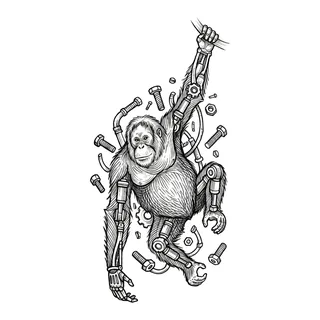 Black and grey biomechanical tattoo design, drawn flat for a chest tattoo