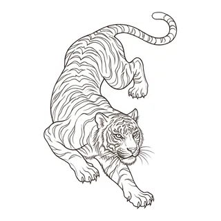 Black and white fine line tiger tattoo design, outline stencil for a chest tattoo