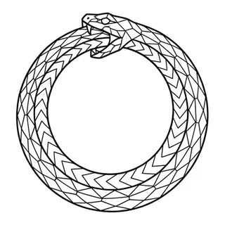 Black and white geometric ouroboros tattoo design, outline stencil for a chest tattoo