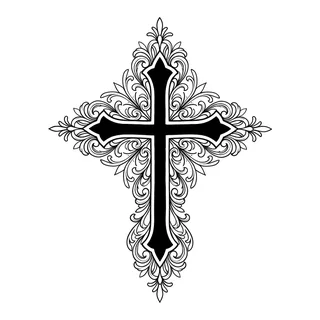 Black and grey illustrative tattoo design, drawn flat for a chest tattoo