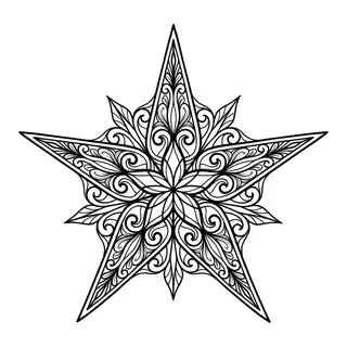 Black and grey ornamental star tattoo design, drawn flat for a chest tattoo