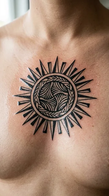 Sun tattoo on the chest