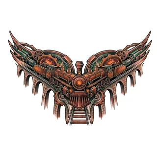 Color biomechanical tattoo design, drawn flat for a chest tattoo