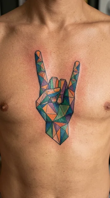 Color geometric tattoo on a man's chest