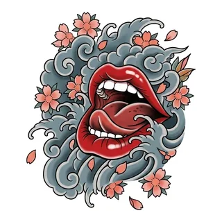 Color Japanese tattoo design, drawn flat for a chest tattoo