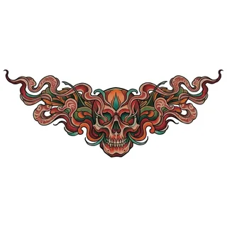 Color neo traditional tattoo design, drawn flat for a chest tattoo
