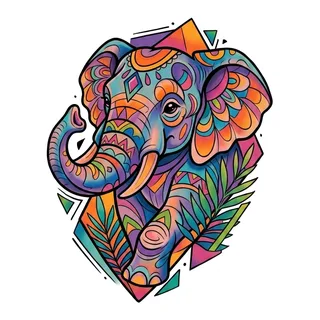 Color new school elephant tattoo design, drawn flat for a chest tattoo