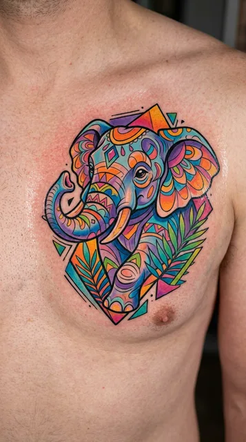 Elephant tattoo on the chest