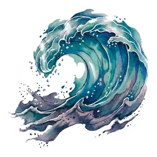 Color watercolor wave tattoo design, drawn flat for a chest tattoo