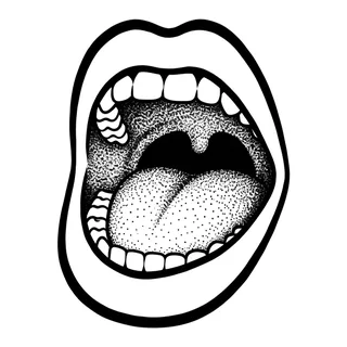 Black and white blackwork mouth tattoo design, drawn flat for a collarbone tattoo