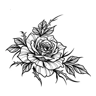 Black and white blackwork rose tattoo design, drawn flat for a collarbone tattoo