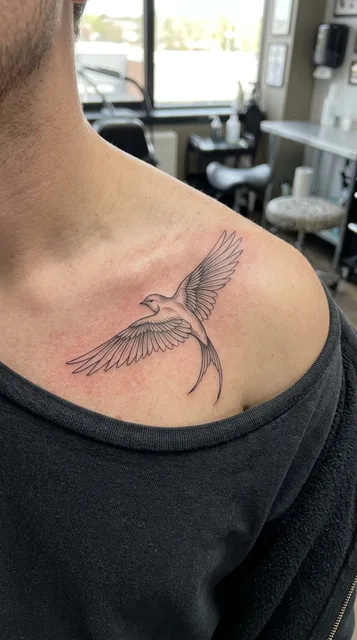 Bird tattoo on the collarbone